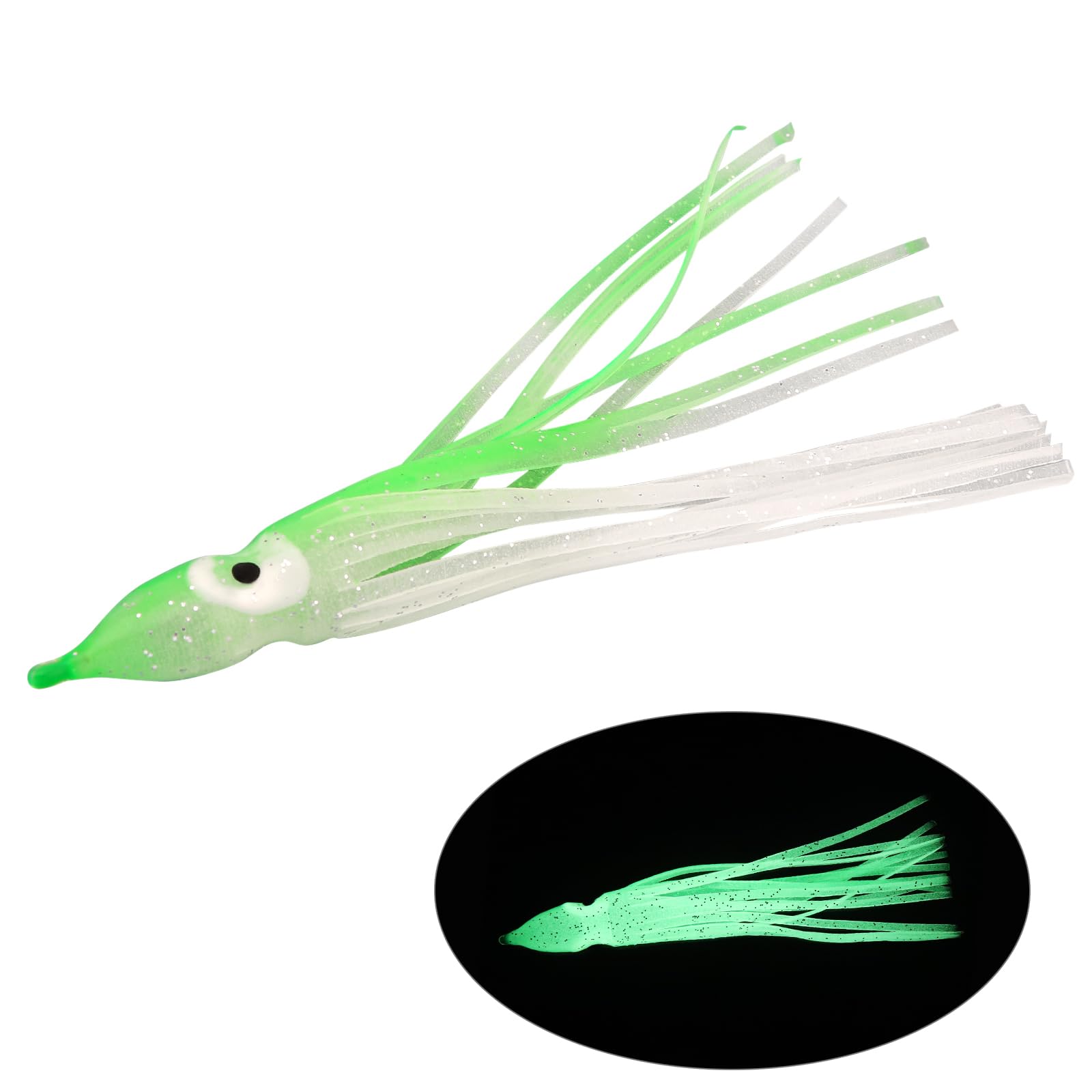 30pcs Leurres de pêche au calmar Lumineux, Jupes de Poulpe Lumineuses, Jupes de calmar, leurres de pêche à la traîne, appâts d'eau salée à la traîne, leurre de pêche Souple