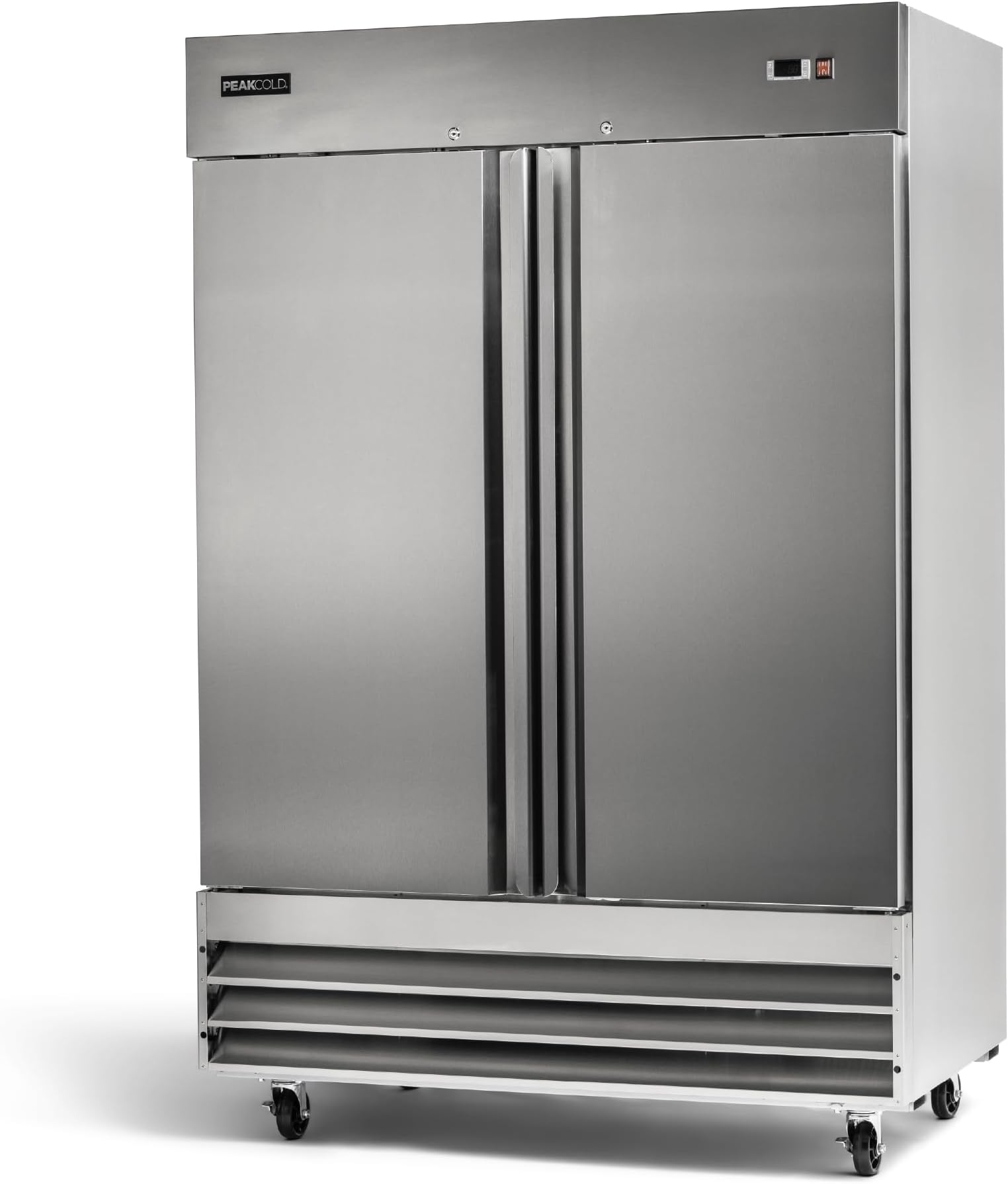 PEAKCOLD Double Door Commercial Refrigerator, 47 Cu. Ft., 54" W Stainless Steel Reach-In Upright Refrigerator, Adjustable Shelves, Auto Defrost, Digital Thermostat, Freestanding Industrial Fridge