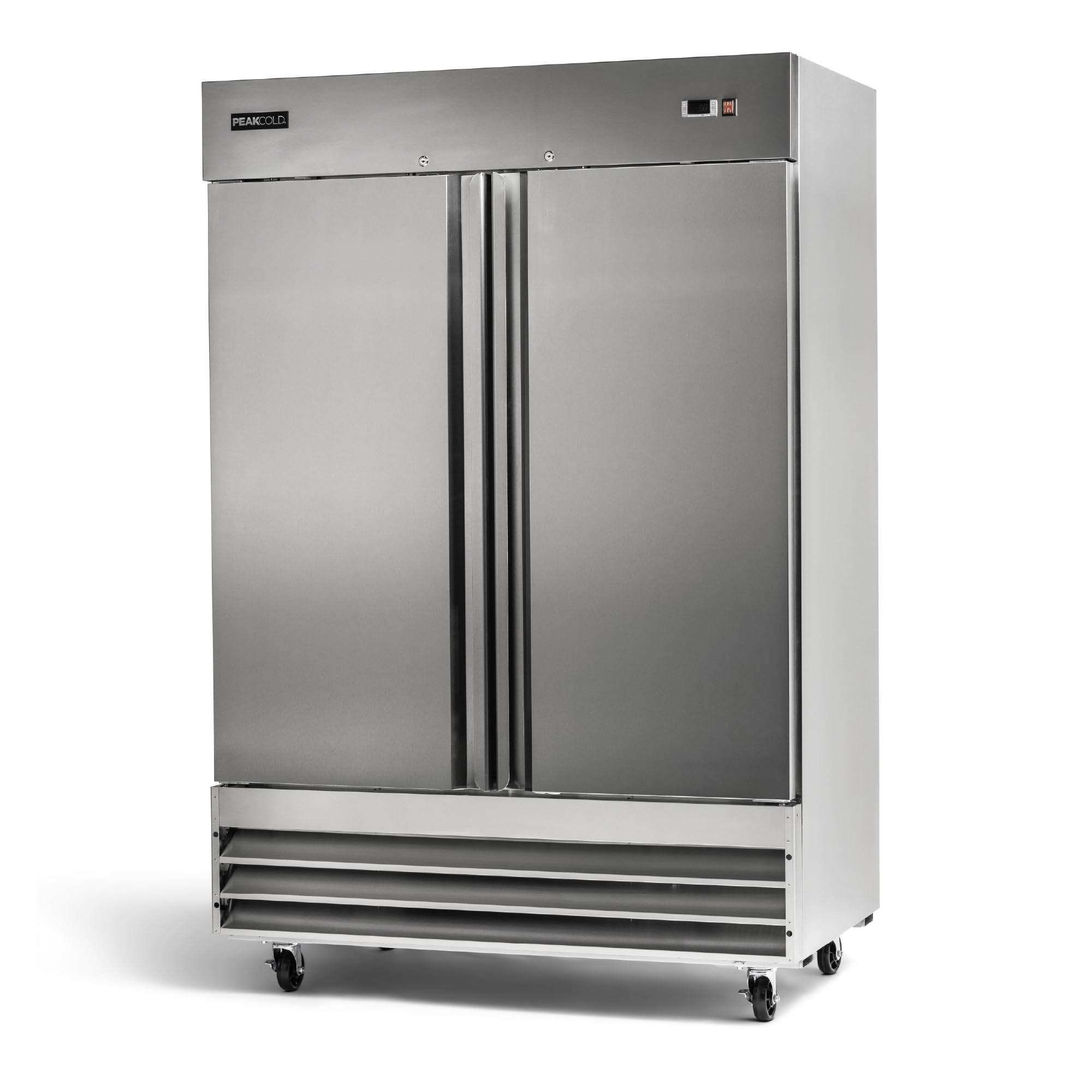 - PEAKCOLD Double Door Commercial Refrigerator - 47 Cubic Ft, 54" Wide Stainless Steel Reach-In Commercial Refrigerator with White Internal Lighting - Freestanding Industrial Fridge
