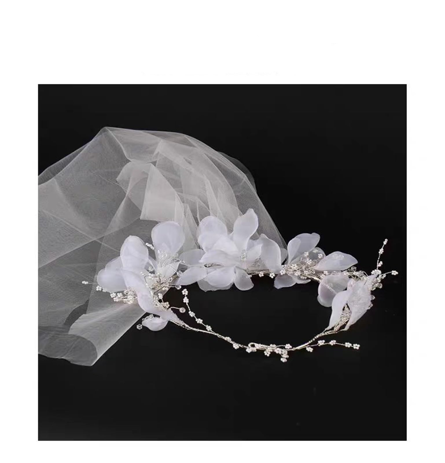 KeuLen Brautschleier, Hochzeitsaccessoires for Frauen, Blumenkrone mit Kamm, weiße Elfenbein-Stirnbänder und Kopfbedeckungen