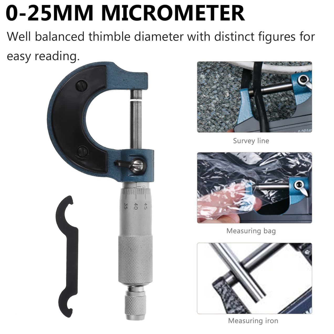LIFKOME 1pc Precision Outside Micrometer Caliper Measuring Tool for Accurate Thickness Measurement Spiral Design for Easy Reading for Machinists and Physics Experiments