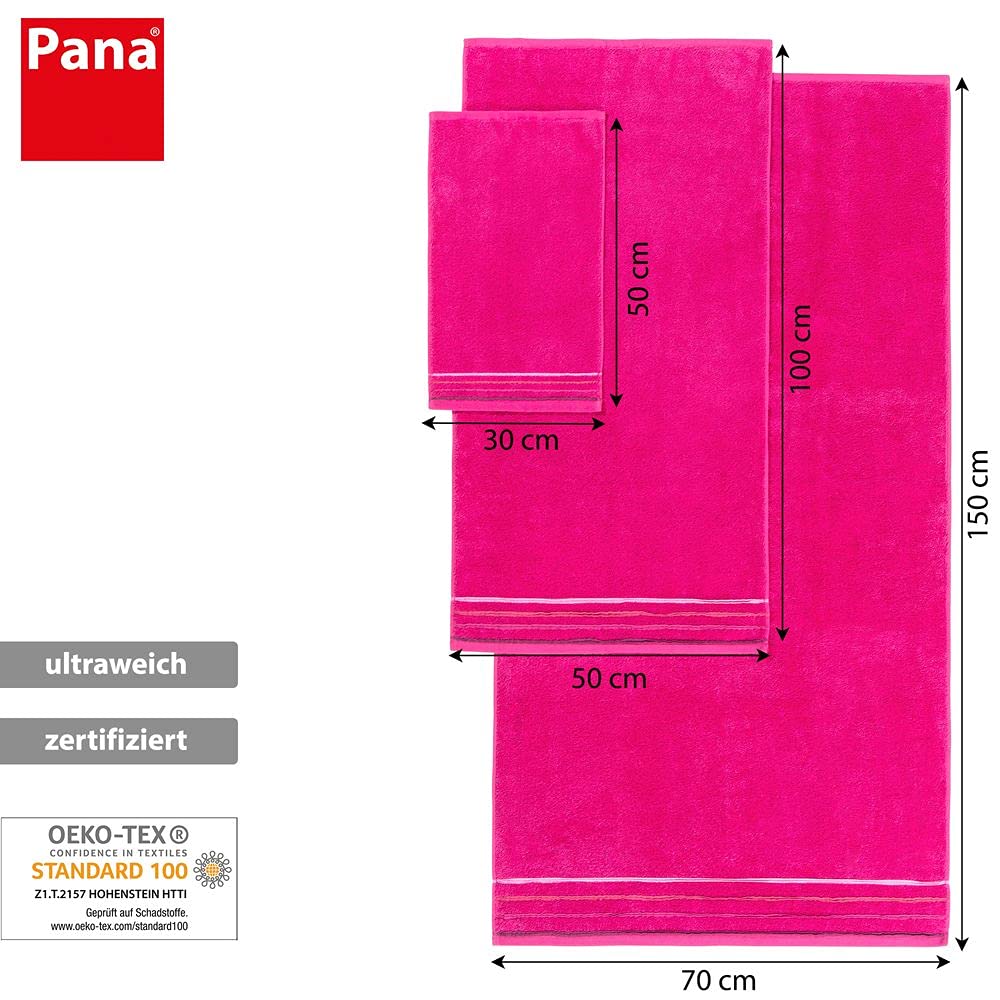 PANA Seria frotte Jasmina • zestaw ręczników frotte • miękki dywanik łazienkowy • 100% bawełna • certyfikat Ökotex • zestaw: 2 ręczniki dla gości + 4 ręczniki do rąk + 2 ręczniki kąpielowe • Kolor: fuksja