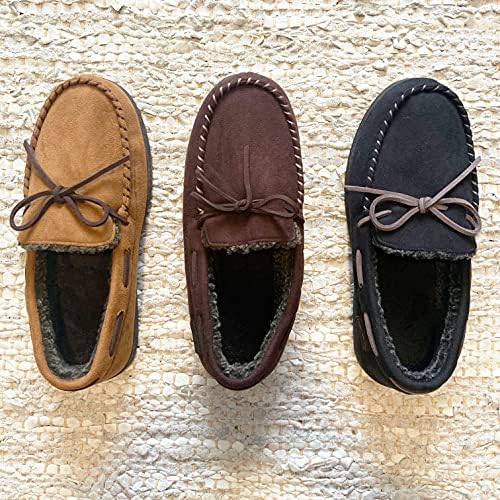 Dearfoams mens Toby Microsuede Moccasin With Tie Slipper, Coffee, Large US | Image 1