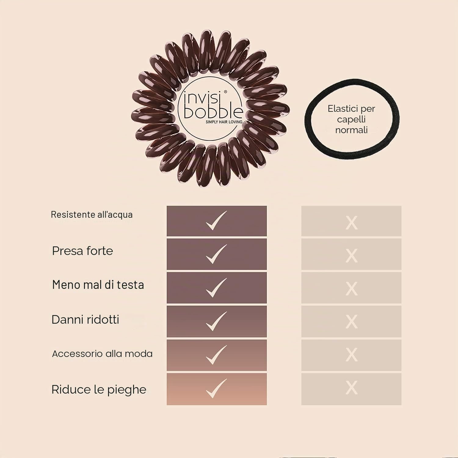 Invisibobble elastico per capelli marrone Original Pretzel Brown x3 - elastici per capelli donna e uomo - elastici per capelli senza pieghe ma forte