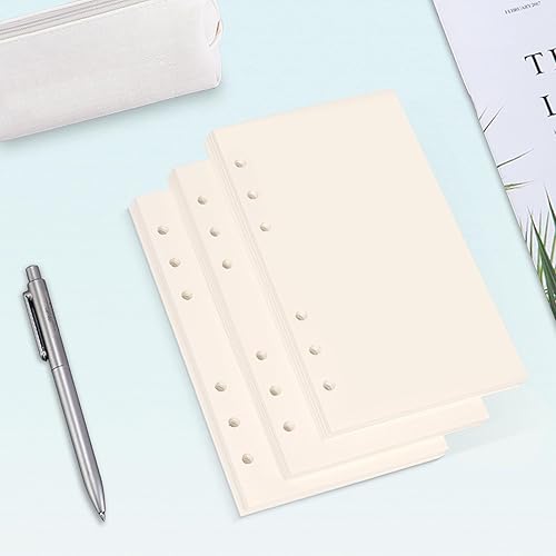 Miniatura 6 de Toplive - Papel de repuesto A6, 5 unidades Toplive de 100 GSM grueso y rellenable, papel en blanco con 6 agujeros, hojas sueltas, 225 hojas (450