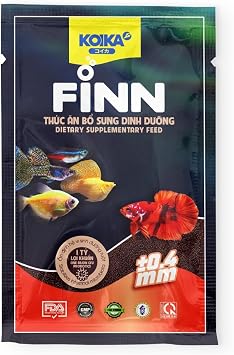 KOIKA FINN Fish Food Pellets for Tropical Fish & Betta 43% High Protein with Bacillus Probiotics, Supports Digestion & Immune Health, Daily Feeding 15g, 0.4mm Pellets
