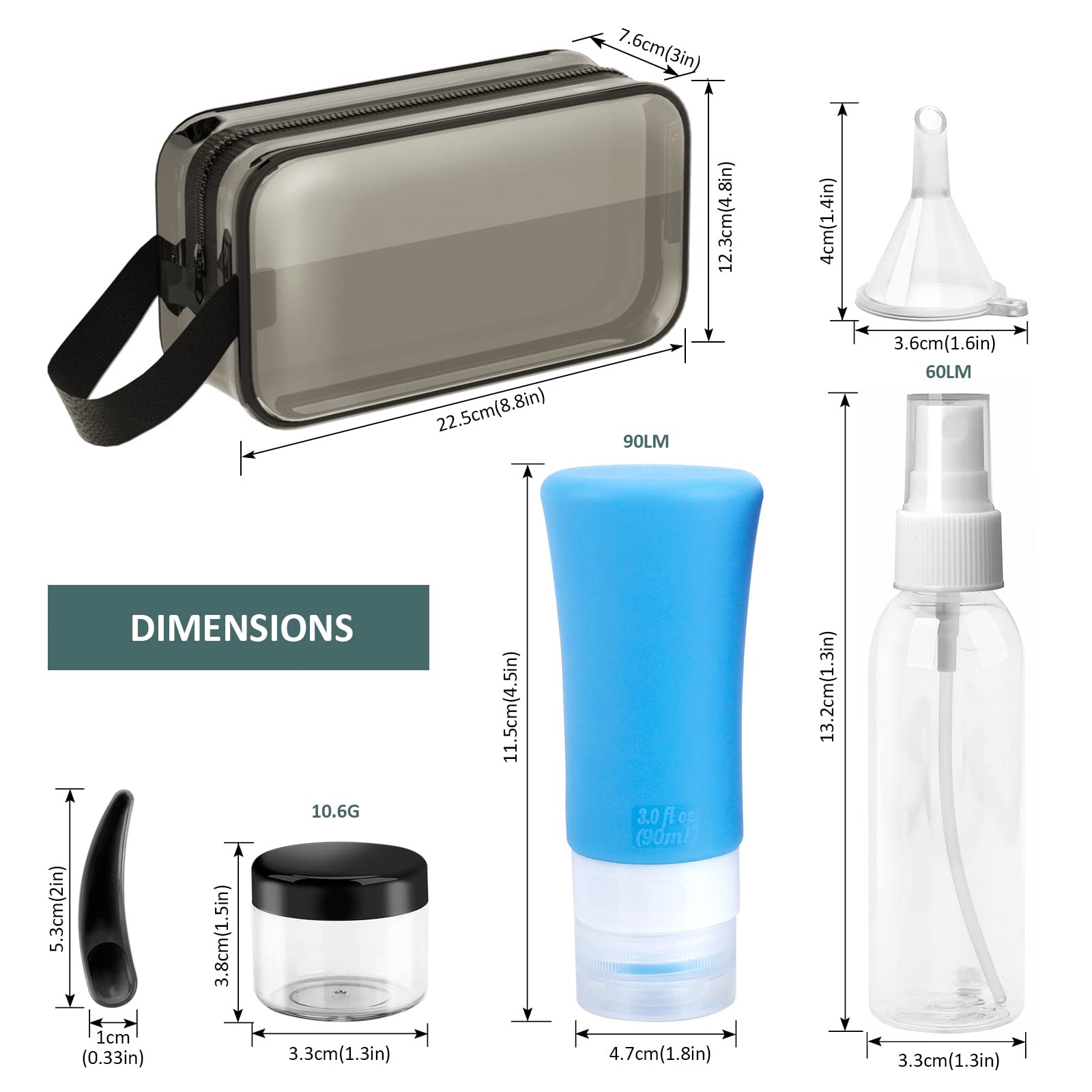 Bottiglie da Viaggio 100 ml/200ML/260ML/300ML,Forreen 4 Pezzi Contenitori da Viaggio per Liquidi Ricaricabili in Plastica Comprimibili Prova di Perdite Contenitori Viaggio per Shampoo,Lozione,Balsamo