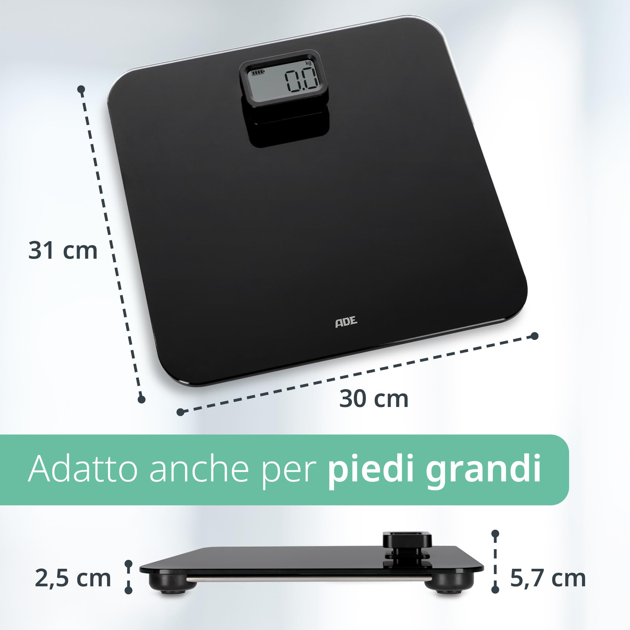 ADE Bilancia pesapersone digitale senza bateria | trazione dinamica rispettosa dell'ambiente | eco sostenibile | fino a 150 kg | nero