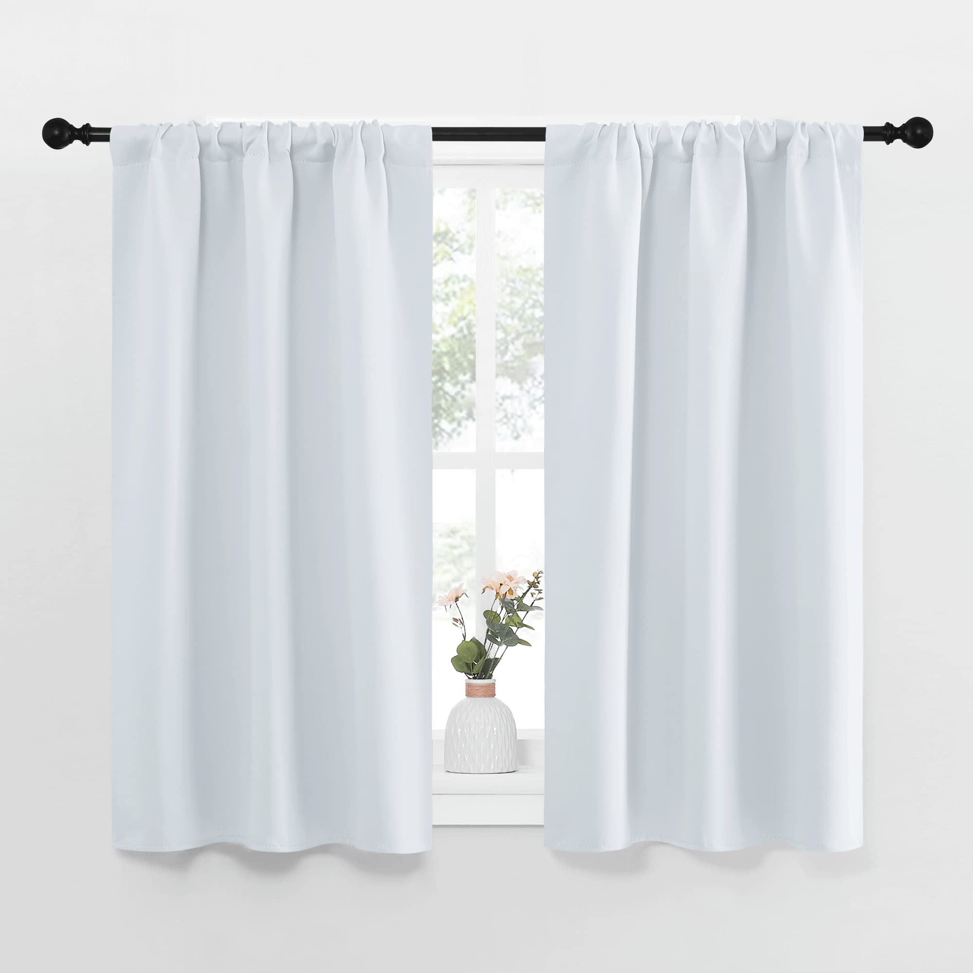 NICETOWN Greyish White Window Curtain Panels - Thermal Insulated Rod Pocket Room Darkening Curtain Sets for Bedroom (Greyish White, 2 Panels, 29 by 40