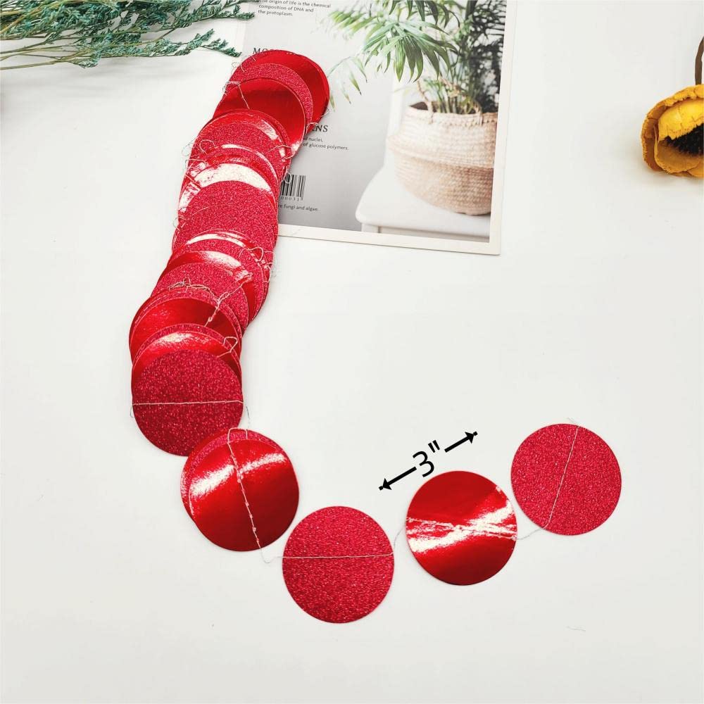 JEYE Guirnalda de fiesta de puntos circulares rojos, decoración metálica para colgar, banderines de fondo para baby shower, cumpleaños, boda, Acción de Gracias, Navidad, fiesta, paquete de 2, 26 pies