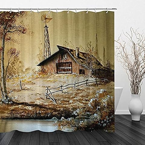 Country Shower Curtain Farmhouse Shower Curtains for Bathroom Rustic Bathroom Decor Retro Shower Curtain for Bathroom Set 70x70 inches with Hooks Cover