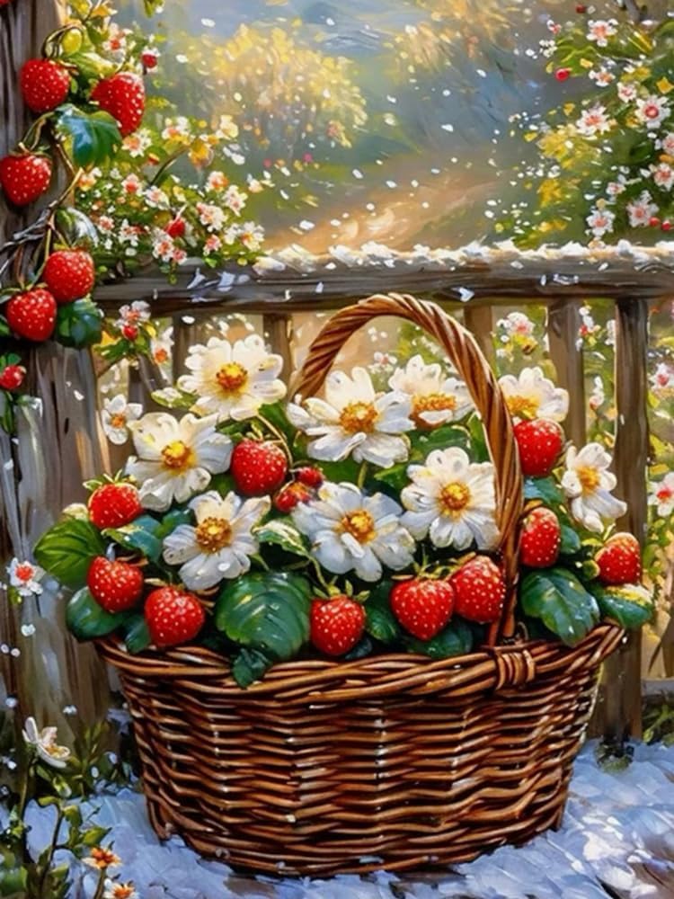 NAHUIGOOD Cross Stitch Kit，– 11Ct Stamped Embroidery Set for Adults & Beginners, Needlepoint Pattern, DIY Art for Home Decor & Gifts Strawberry Flower Basket11Ct50X70Cm