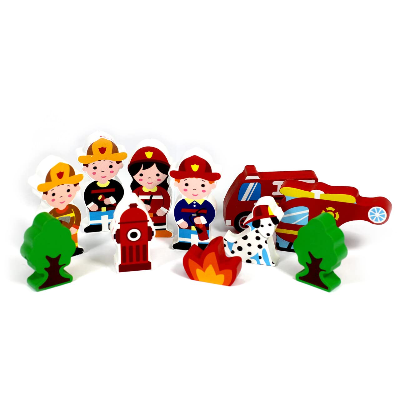 Talking Turtle 12-Piece Wooden Small World Firefighter Characters & Vehicles Set - Small World Playsets - Inspire Imagination & Creative Playtime - Non-Toxic & Safe for Kids