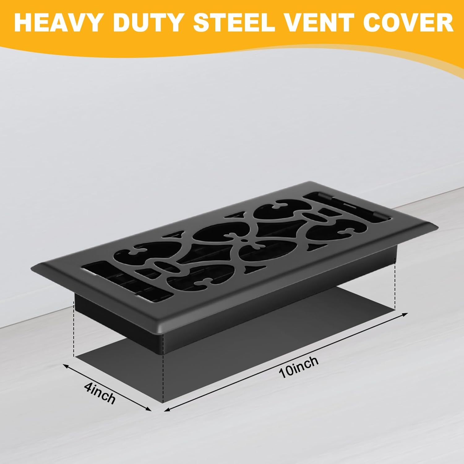 Tuanse 10 Pack 4 × 10 Inch Black Floor Vent Covers Heavy Duty Walkable Steel Floor Registers Easy Adjust Air Flow Direction Grilles Decorative Registers Covers Decoration for Home Air Vents