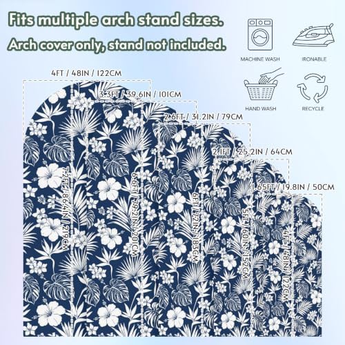 Indigo Hibiscus Flowers Arch Backdrop Cover 6.6FT –Stretchy Wrinkle-Free Fabric Arch Covers for Background Party Ceremony Banquet Decorations Tropical Monstera Leaves — view 8