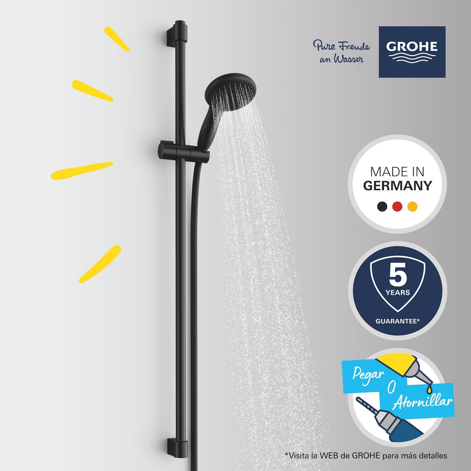 GROHE Vitalio Start 110 Conjunto de barra de ducha (2 chorros, barra de ducha 900 mm, ahorro de agua), negro mate 269542431