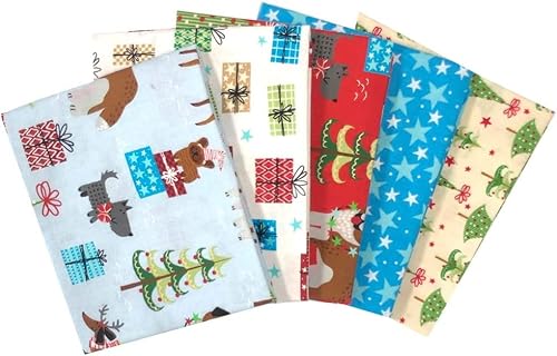 The Craft Cotton Co Doggie Christmas - Amazing Christmas Fat Quarters Collection (45Cm X 55Cm) (100% Cotton Fabric - Ideal For Christmas Projects, Quilting, Bunting) (Doggie Christmas)