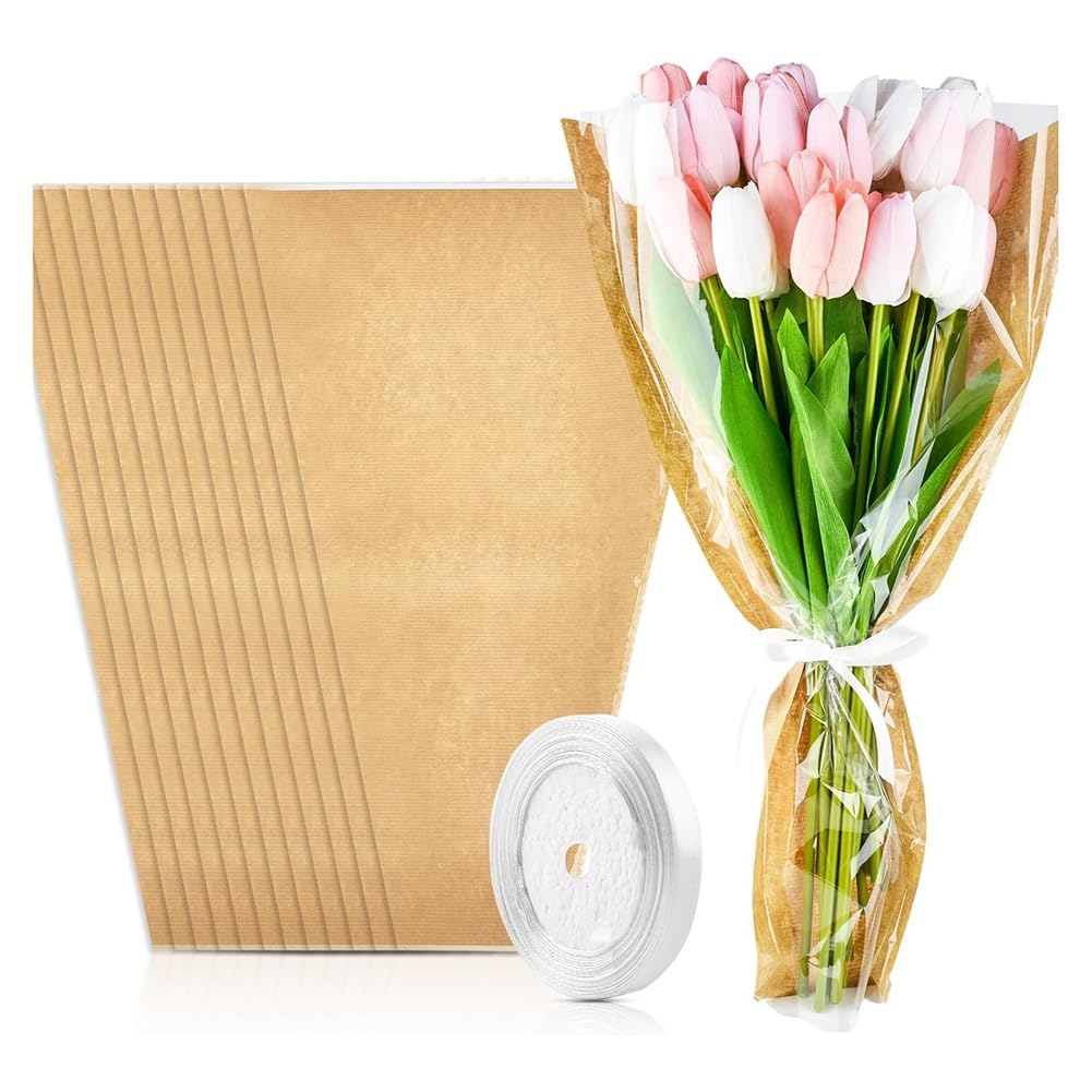 Amazon｜Swagell 50 個透明包装紙クラフト紙花屋ラップバッグフラワー