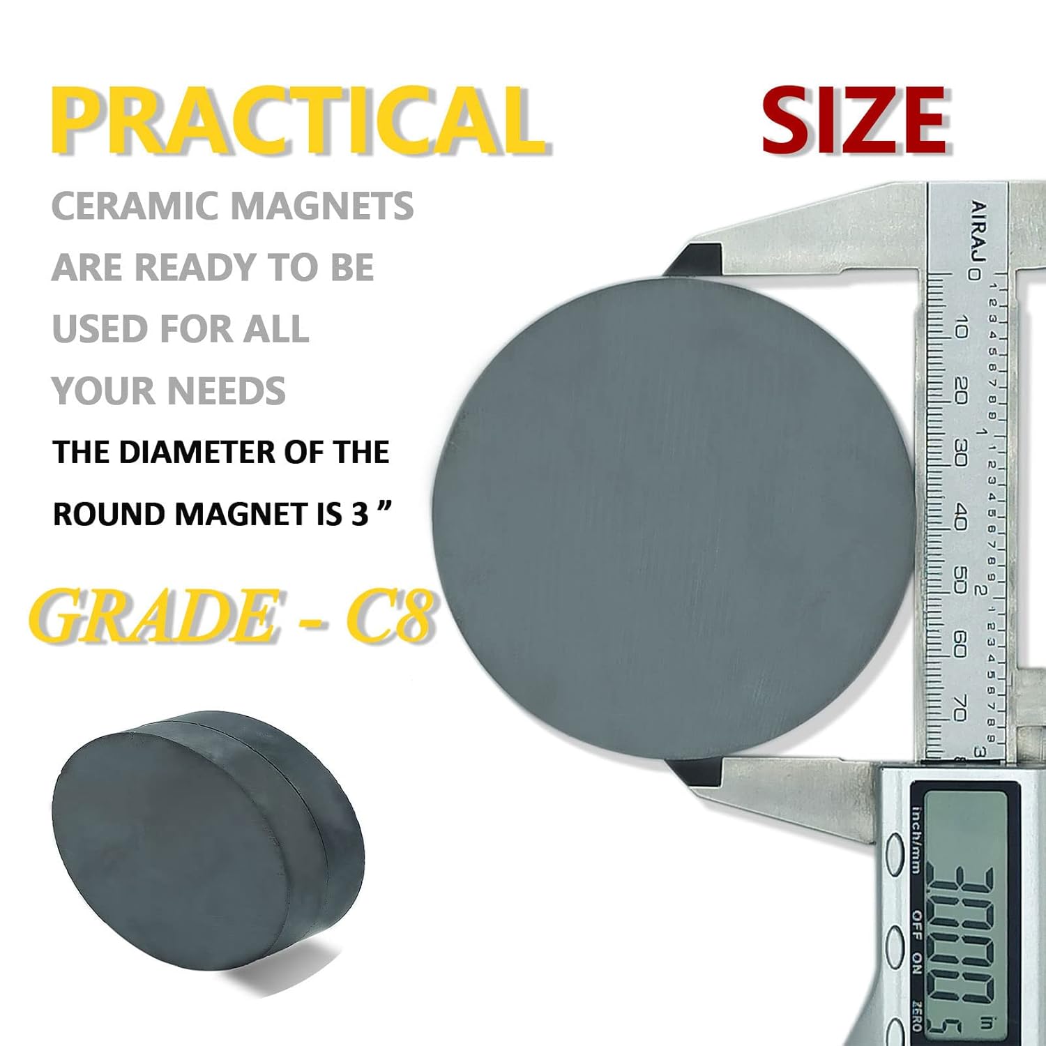 Ceramic Magnets C8 Dia 3" X1/2" Hard Ferrite Magnets 2-Count