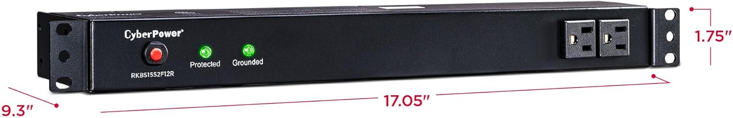 CyberPower RKBS15S2F12R Rackbar Surge Protector, 120V/15A, 14 Outlets, 15 Foot Power Cord, 1U Rackmount, UL Listed