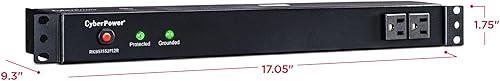 Miniatura 6 de CyberPower RKBS15S2F12R Protector contra sobretensiones para barra de raqueta, 120V15A, 14 tomas, cable de alimentación de 15 pies, montaje en rack