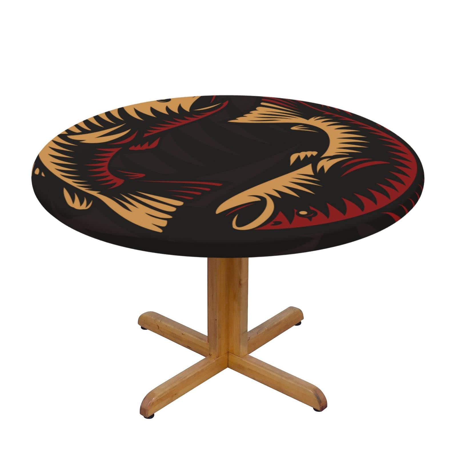 Lsjuee Round Fitted Tablecloth 40-44in Elastic Edged Table Cloth for Kitchen Dining Party Home Decor - Fish Zodiac Sign Black
