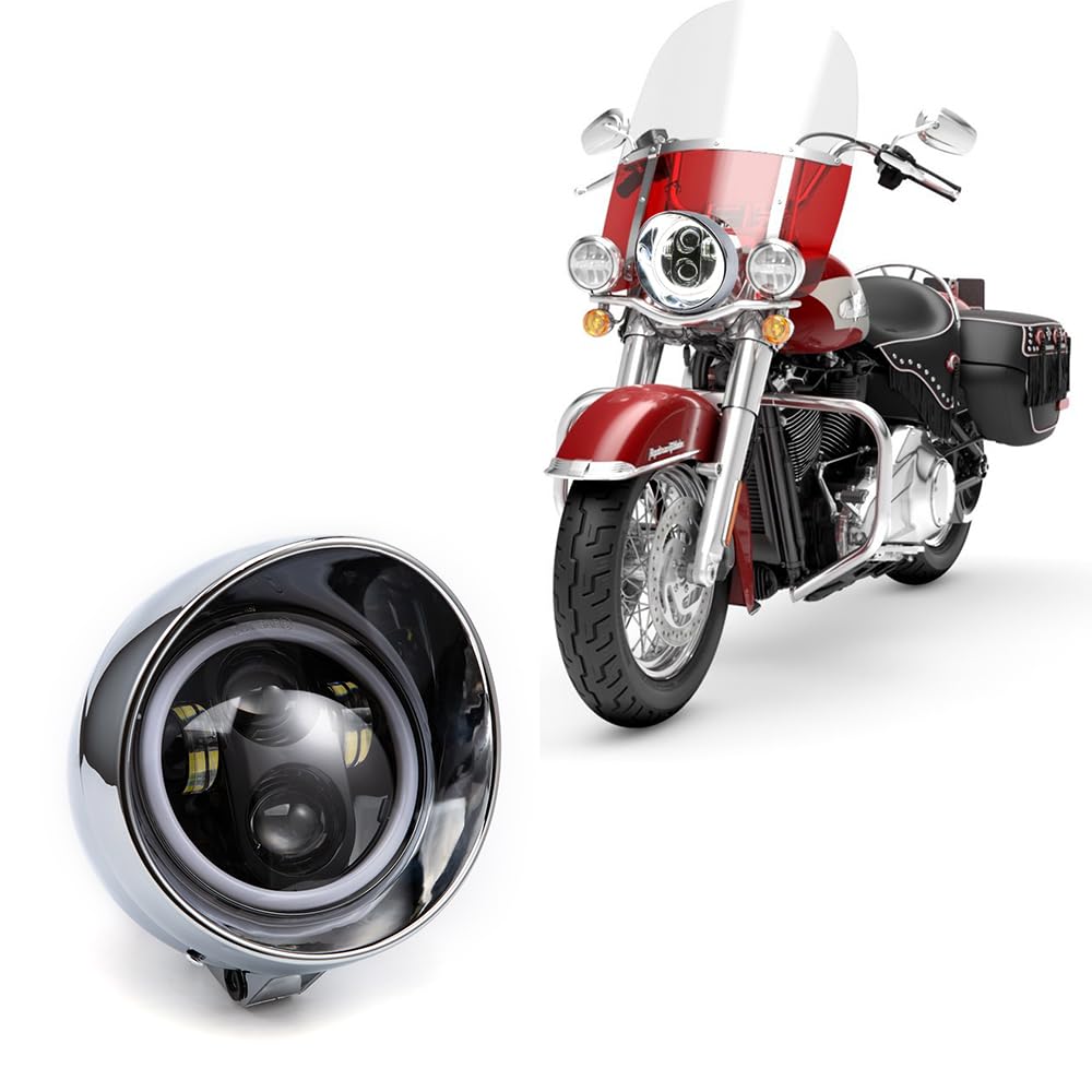 Faro delantero para motocicleta 7'' Faro retro universal para Cruiser Cafe Racer CA250 Steed400 Steed600 Magna250 (Plata)