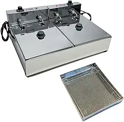 Fritadeira Elétrica Industrial 2 Cubas Inox 10 Litros com Escorredor M e Tampa(220)