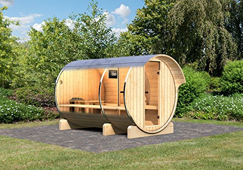 Karibu Fass- Sauna 3 42 mm inkl. 9- kW- Bioofen- Saunahaus