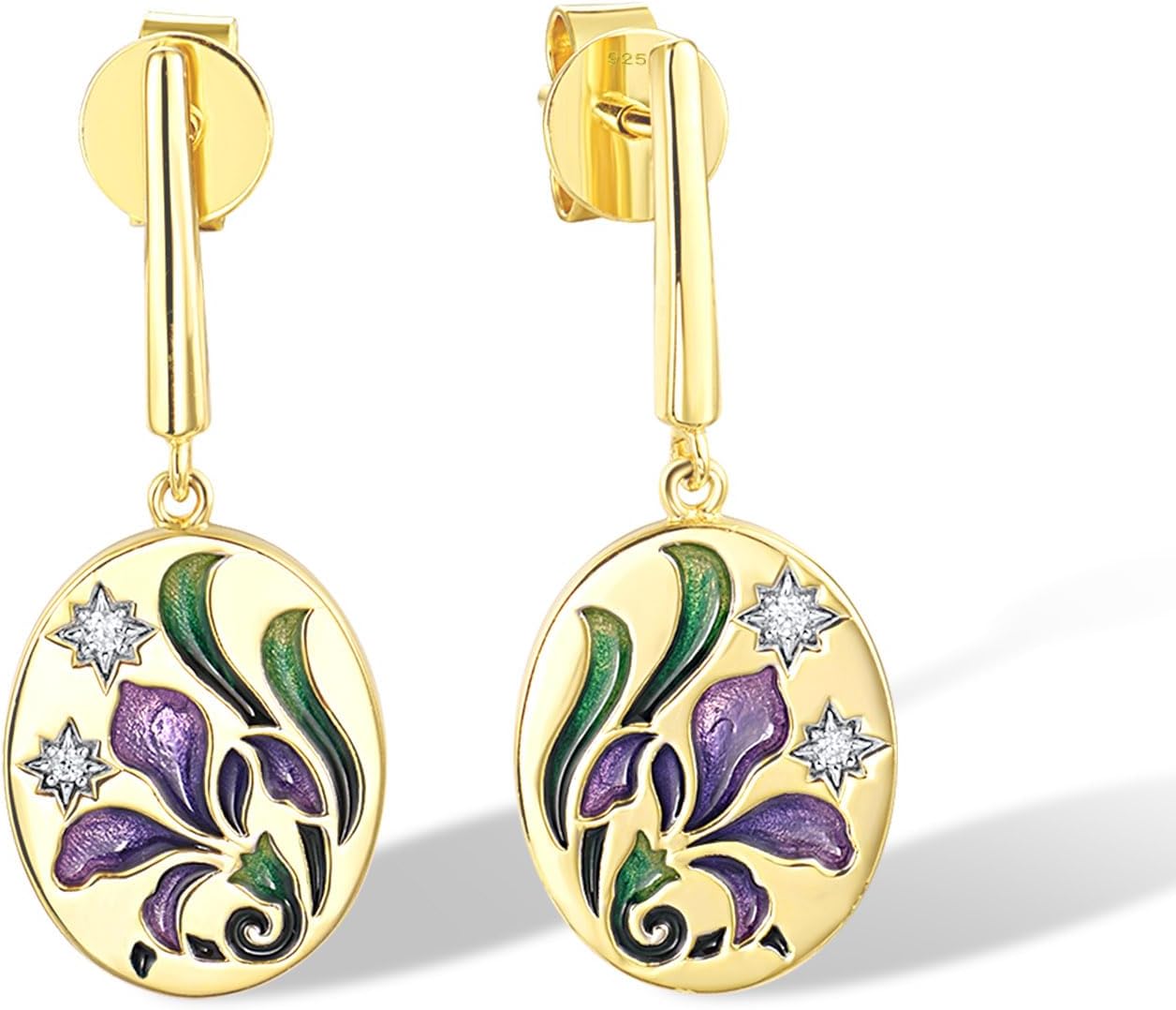 Santuzza 925 Sterling Silver Enamel Pattern Earrings Cubic Zirconia Stud Earrings for Women