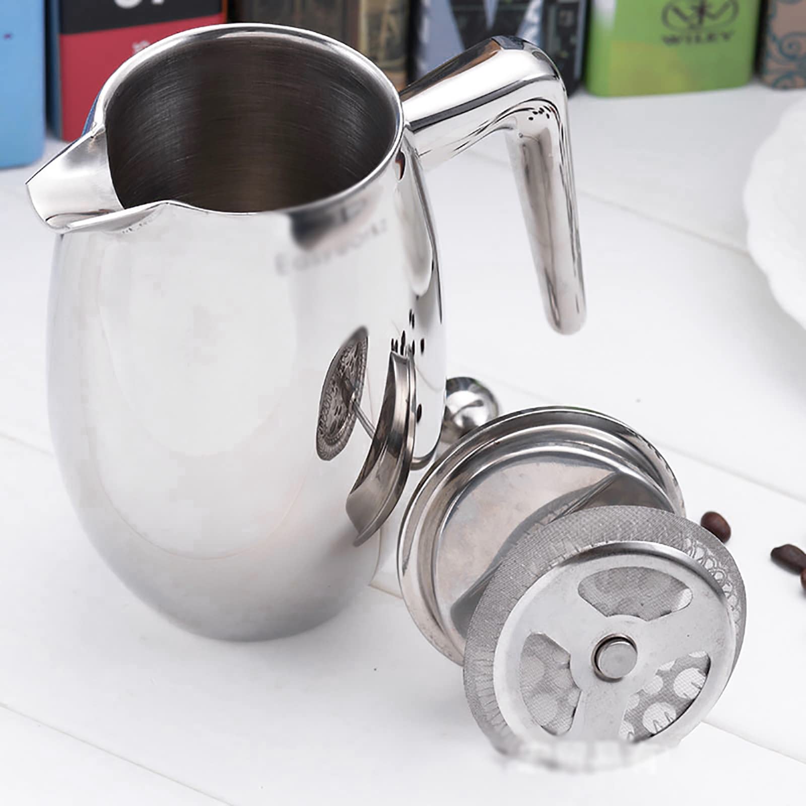 Cafetera de Prensa Francesa Cafetería De Doble Capa De Acero Inoxidable Filtro Francés De Filtro Francés Pout En Forma De U Teat para café filtrado(350ml)