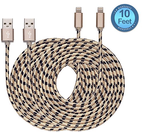 Certified Flebi 10 Feet / 3 Meter Extra Long Nylon Braided Charging Cord Data Cable for iPhone iPad and iPod ( 2 Pack)