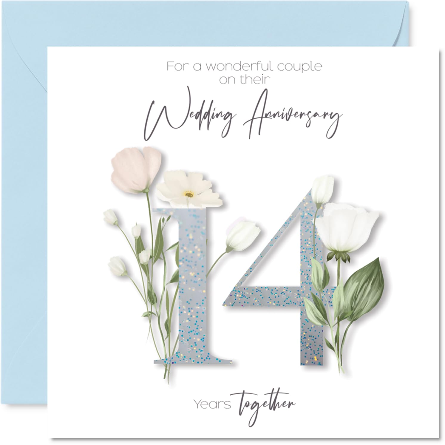 14th Anniversary Card for Women and Men, Fancy Floral Flowers