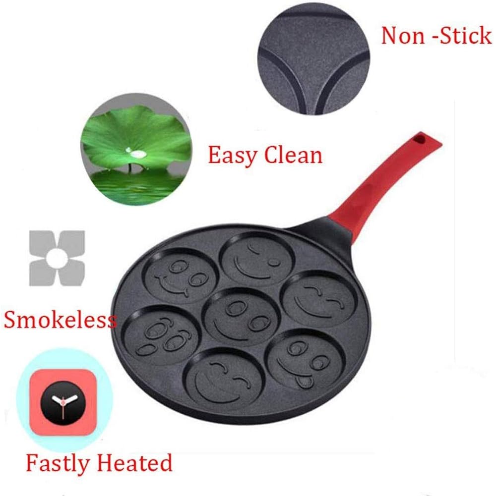 Frying Pan, Smiley Face Pancake Pan - Non-Stick Pan Cake Griddle with 7 Unique Flapjack Faces