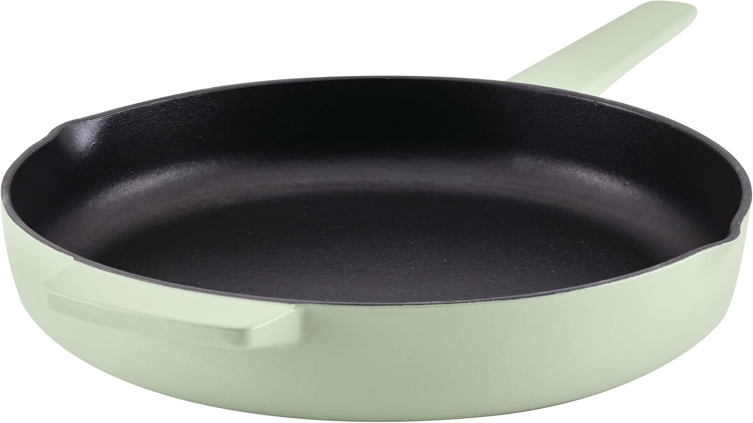 KitchenAid Enameled Cast Iron Frying Pan/Skillet with Helper Handle and Pour Spouts, 12 Inch, Pistachio - Thumbnail 2