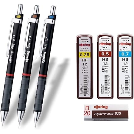 ROtring Tikky Druckbleistift - 0,5 Mm Mit 12 Minen Und Radiergummi