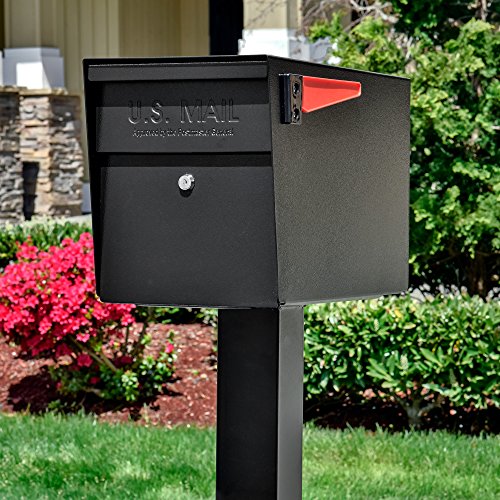 Image of Mail Boss 7206 Package Master Curbside Locking Security Mailbox | Medium, Black, Surface Mount Base Plate & In-Ground Mounting Post, 43 x 4 x 4 inches