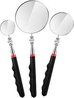 Copkim 3-Pack Stainless Steel Telescoping Inspection Mirrors - Extendable 360° Swivel Mechanic Tools for Hard-to-Reach Areas (Black)