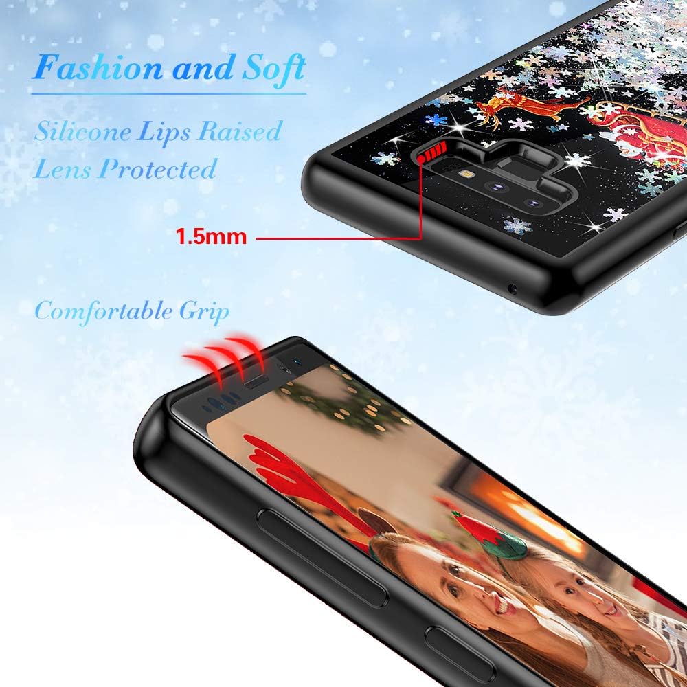 Caka Case for Galaxy Note 9 Christmas Case Glitter for Women Girls Girly Luxury Fashion Bling Flowing Liquid Floating Sparkle Glitter Black TPU Phone Case for Samsung Galaxy Note 9 (Black Silver)