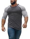 Mens Tapered Henley Shirts with Raglan 3/4 Sleeve