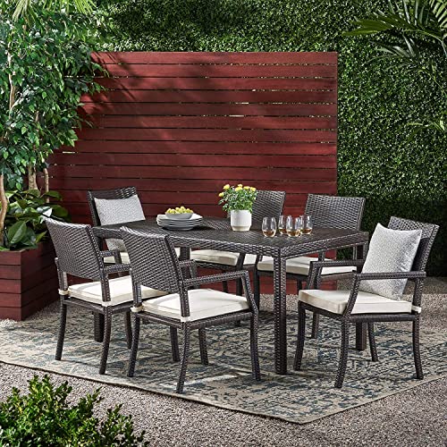 DEVOKO 7 Piece Outdoor Rattan Dining Set with Cushions for Garden...