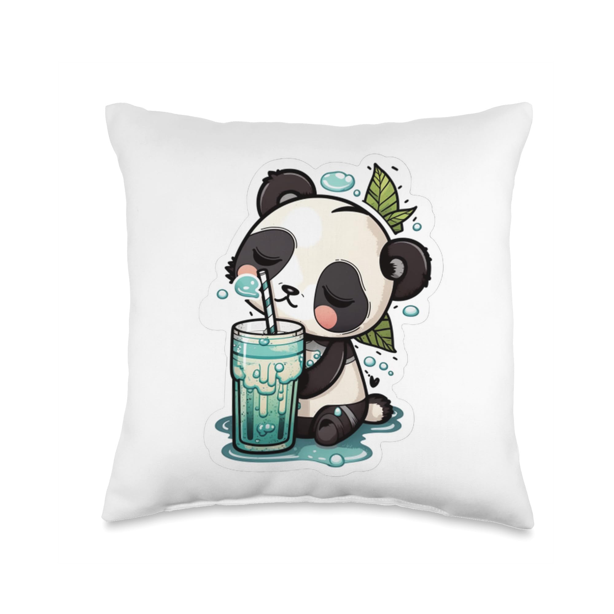 Thirsty Lemonade Stand Soft Drink Fizzy Straw Gift Drinking Lemonade Panda Soda Pop Summer Teddy Bears Throw Pillow, 16x16, Multicolor