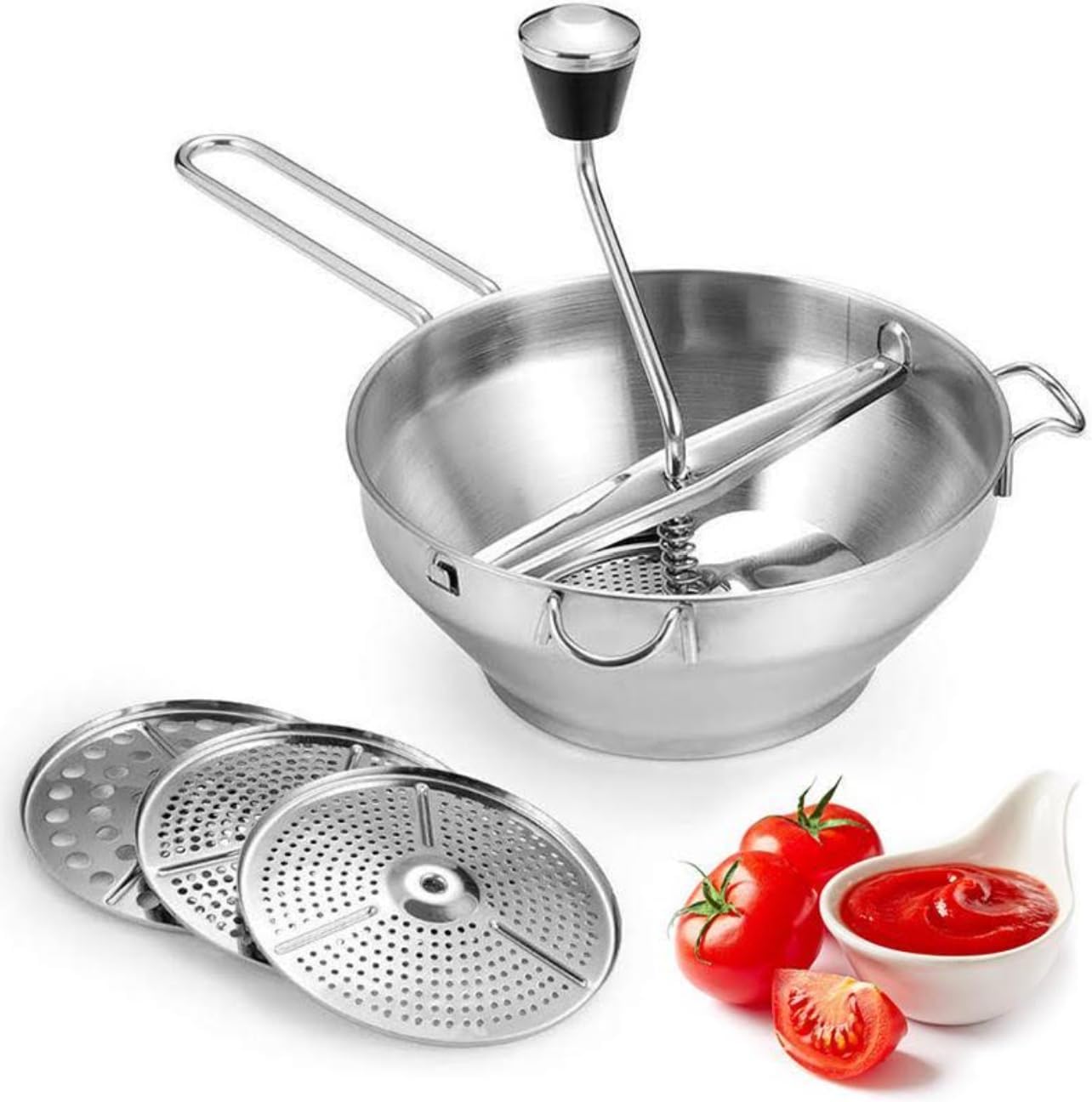 Premium Stainless Steel Food Mill with 3 Grinding Discs – Manual Rotary Hand Crank Food Strainer for Tomato Sauce, Applesauce, Baby Food, Mashed Potatoes, Puree Maker & Vegetable Strainer