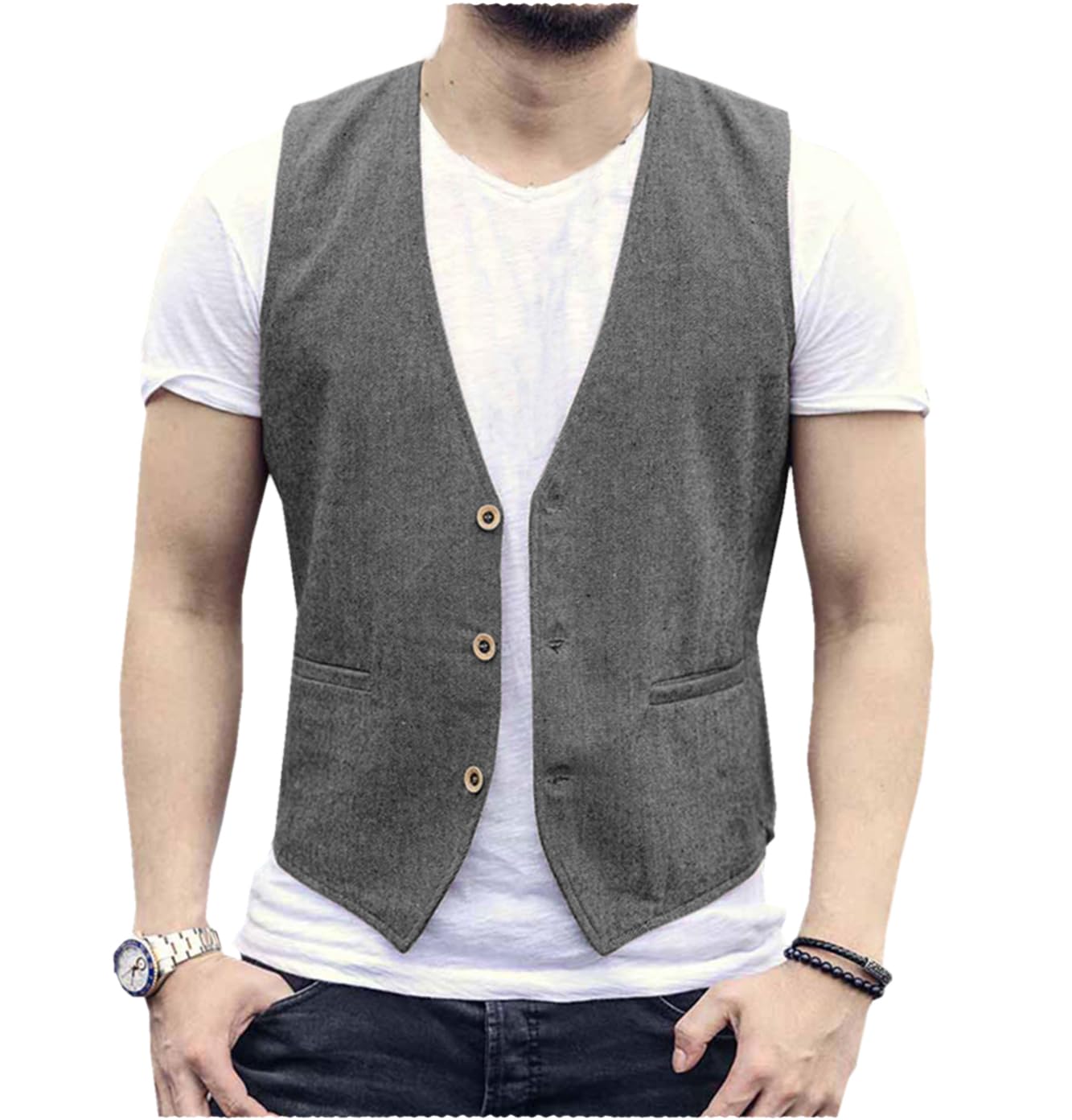AeoTeokey Gilet estivo da uomo in lino, dallo stile casual e con taglio dritto