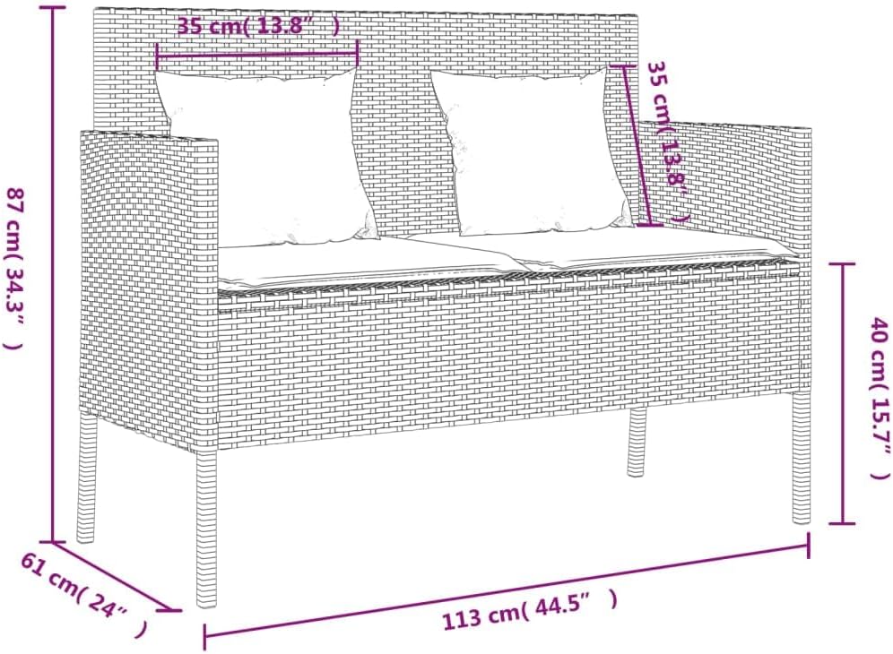 vidaXL Patio Bench with Cushions, Outdoor Loveseat Furniture, Park Bench Seat, Garden Storage Bench, Modern Style, Gray Poly Rattan
