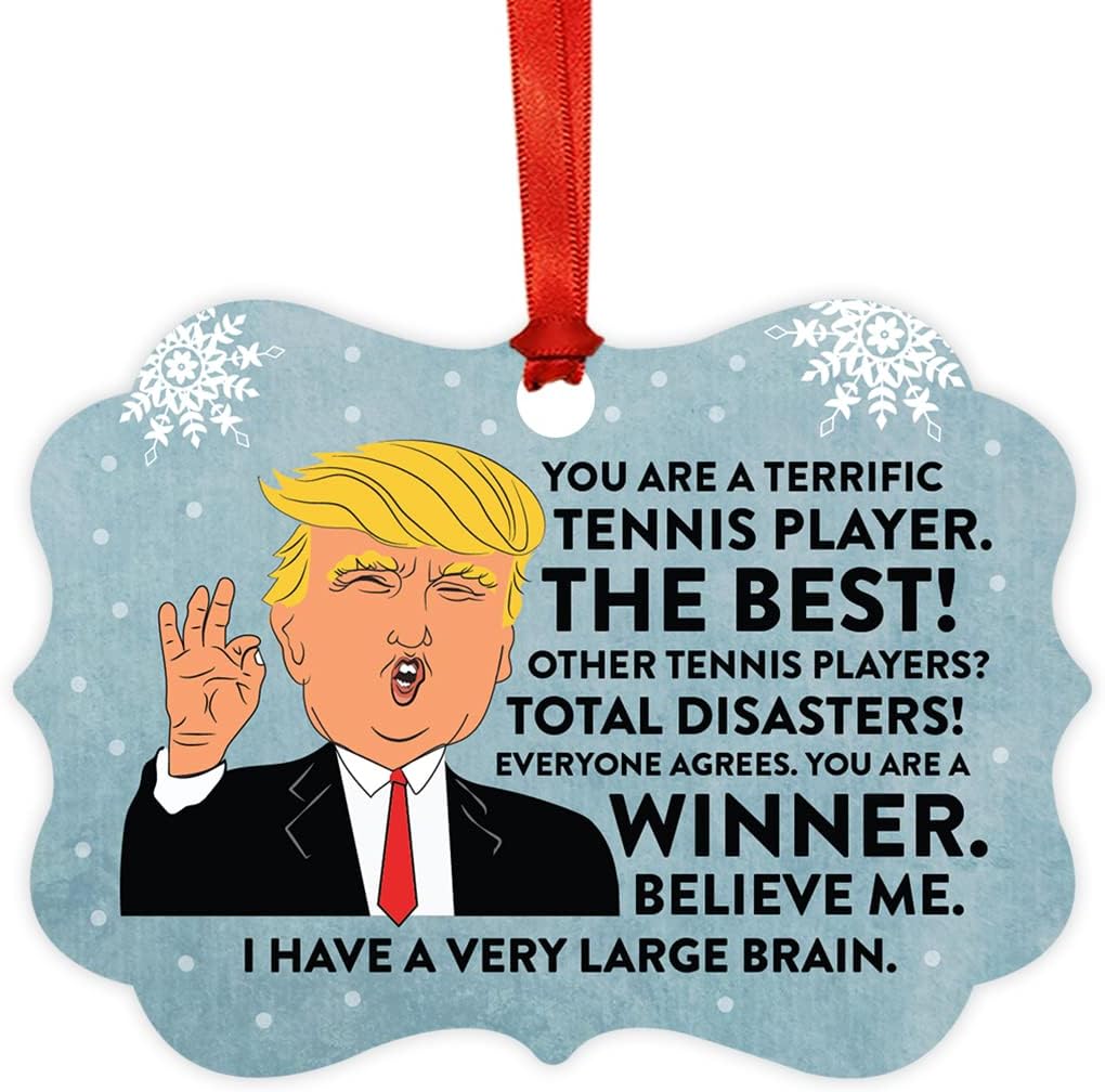 Andaz Press President Donald Trump Fancy Frame Keepsake Christmas Ornament Gift, Terrific Tennis Player, 1-Pack, Funny Metal Holiday Present Republican Political Tennis Ornaments for Christmas Tree