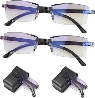 2 PCS New Diamond-Cut Bifocal Progressive and Anti-Blue Eyewear Ultralight Rimless Reading Glasses, Far and Near Reading Glasses Men Women (2.5)