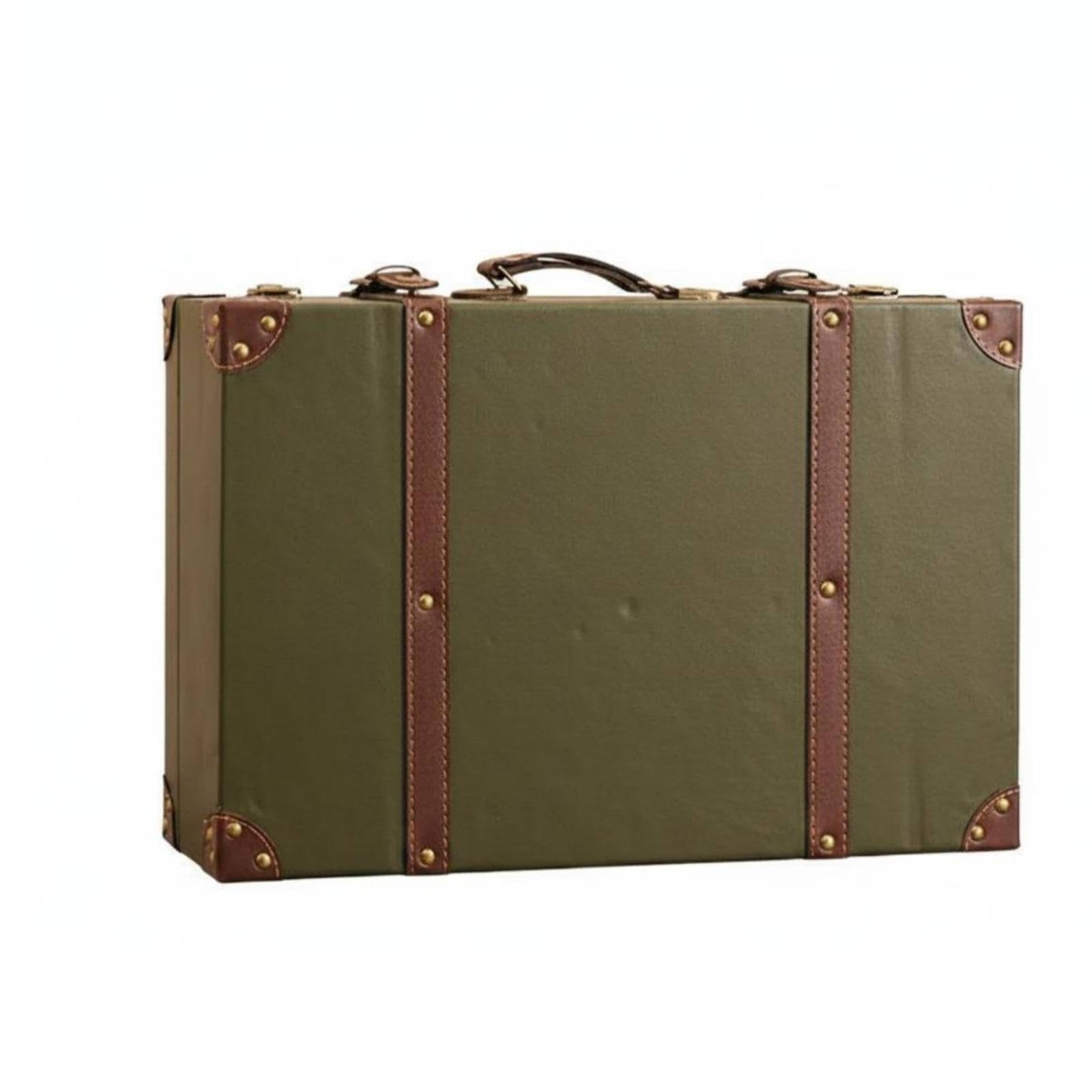 Vintage Suitcase Trunk Leather-Like Hard-Sided Suitcase Stitched Trim Retro Display Trunk for Prop Use Dark Green L|Travel| Vintage Luggage & Travel Accs-image-47