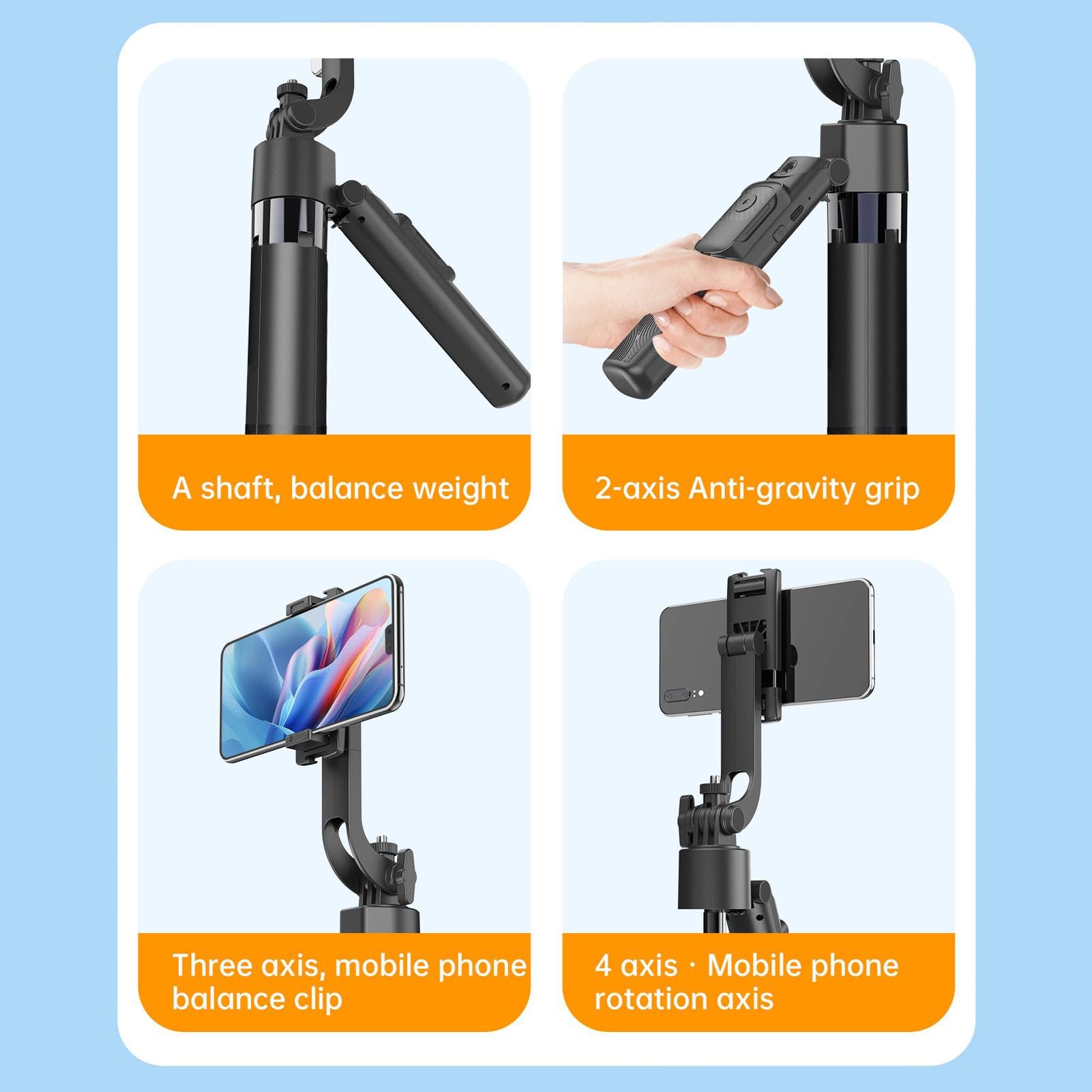 Soporte para teléfono móvil de 175 cm y palo selfie con seguimiento automático (cara/cuerpo), rotación de 360 grados con mando a distancia, palo selfie extensible para smartphones y cámaras de