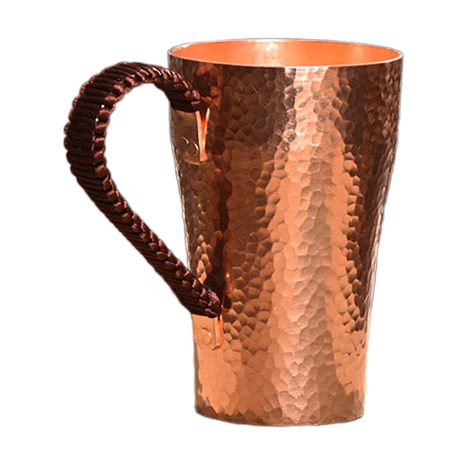 Kubek miedziany 400 ml, ręcznie wykonany kubek do picia z masywnej miedzi, do gorących i zimnych napojów, herbaty, kawy, tradycyjnej miedzi ajurwedyjskiej, jako prezent